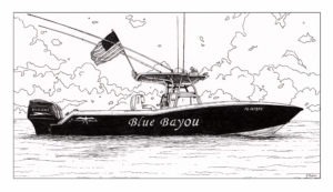 blue bayou boat black and white illustration